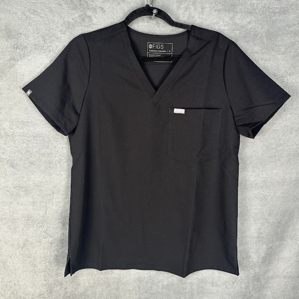 Figs Catarina Scrub Top Womens Medium Black One Pocket Short Sleeve Medical